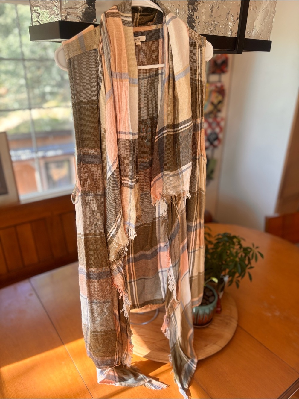 Pastel, Plaid, Open Front, Waterfall Vest - Picture 3 of 4